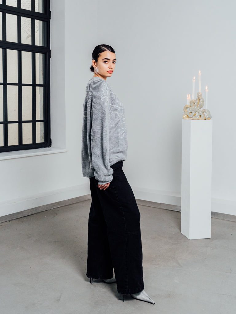 Tau | Reversible Knitted Sweater Light Grey - maezen