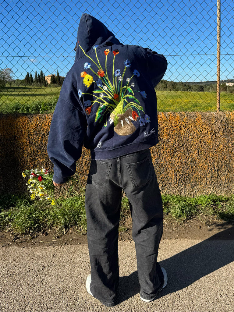 Flowers for maezen | Zip-Hoodie Washed Navy - maezen
